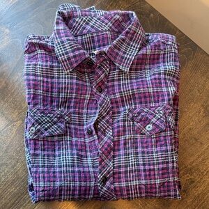 Casual Plaid Button-Down Shirt - Purple and Black